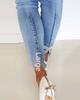 European & American Slim Beaded Butterfly Floral Women's Pencil Jeans