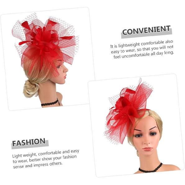 Fascinators Hat Mesh Cocktail Tea Party Headband with Hair Clip for Women Flapper Accessories Special Occasion Red