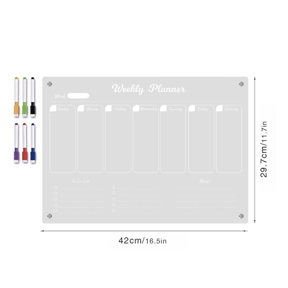 6 Markers Acrylic Erase Boards Clear Planning Note Board Premium Monthly Calendar Memo  School