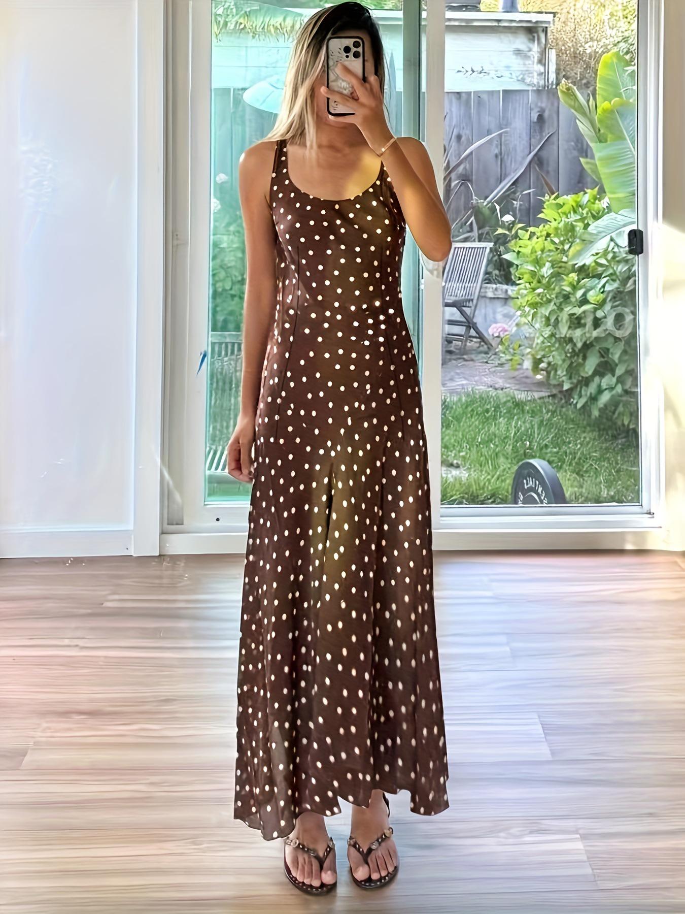 Sleeveless Summer Polka Dot Midi Dress - Women’s Fashion 2025 XL