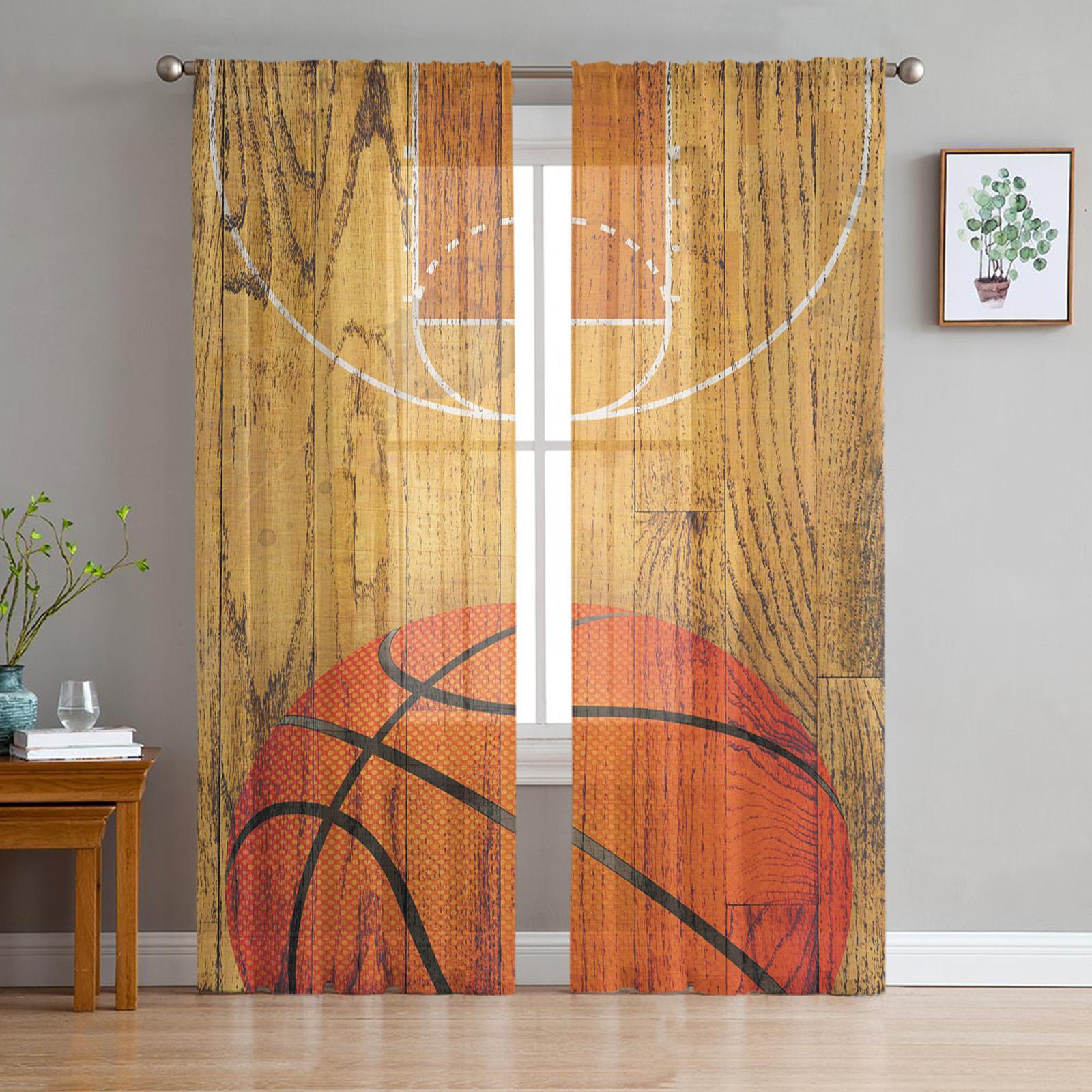 

Баскетбол Спорт Стрельба Серые Прозрачные Шторы для Украшения Гостиной Оконные Шторы Кухни Тюль Вуаль Органза Шторы W135 x H115cm x1&Grommet Top