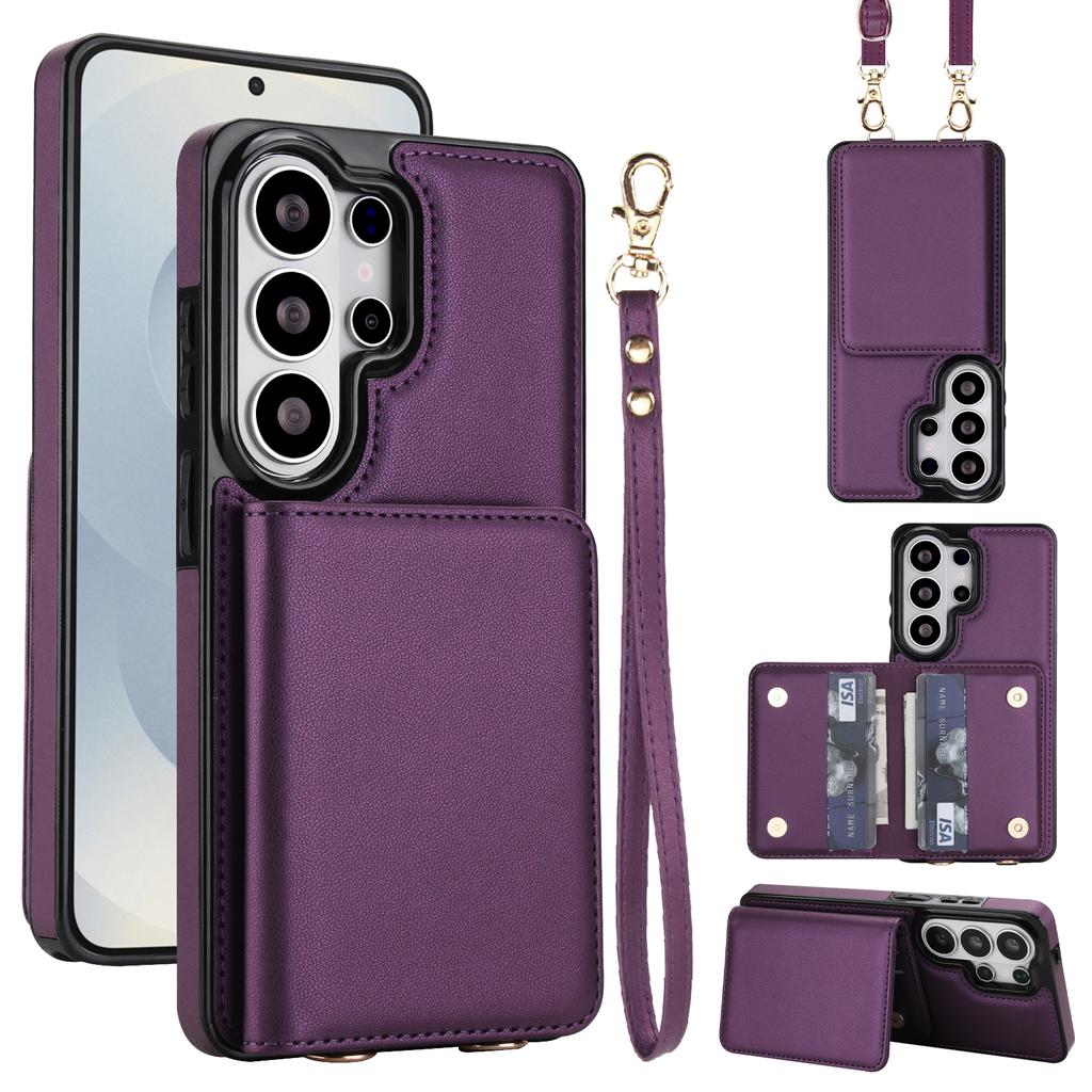 Crossbody Lanyard Credit Cards Wallet Leather Case for Samsung Galaxy S26 S25 Plus S24 FE S23 Ultra S22 S21 Strap Flip Cover