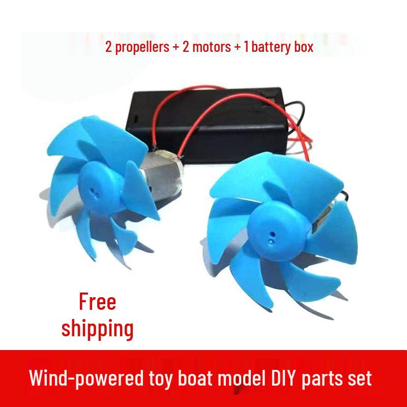 Wind-Powered Toy Boat Model: DIY Windmill, Propeller, Motor & Battery Box Set