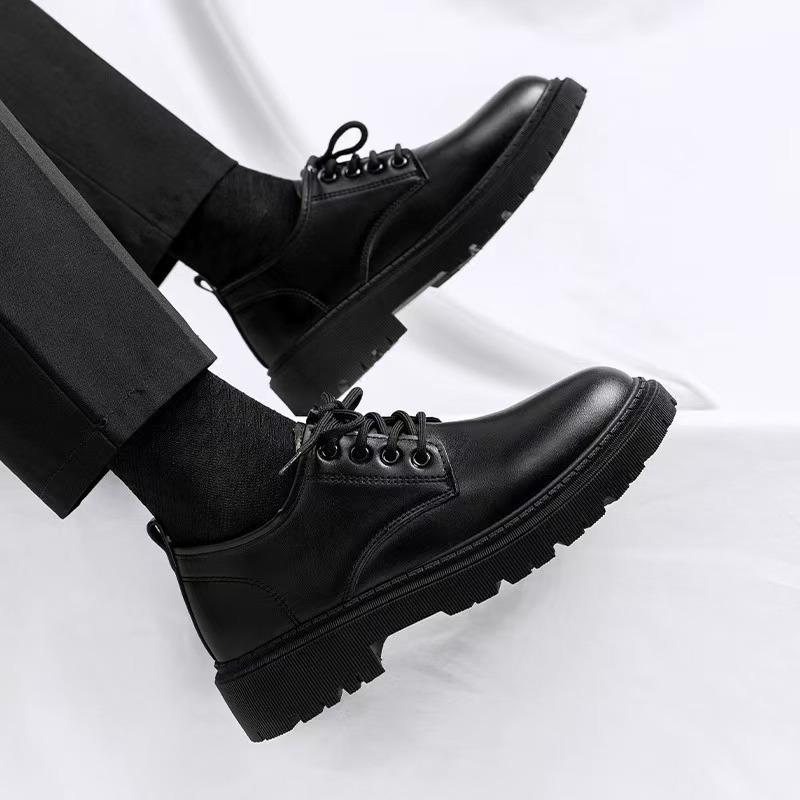 Suit leather shoes men's British business formal men's shoes student height increase casual soft sole waterproof black big head shoes