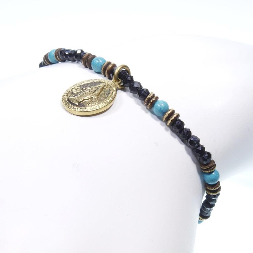 Maria medallion charm turquoise and black spinel pendant bracelet for men [Ishiki] [148nab]