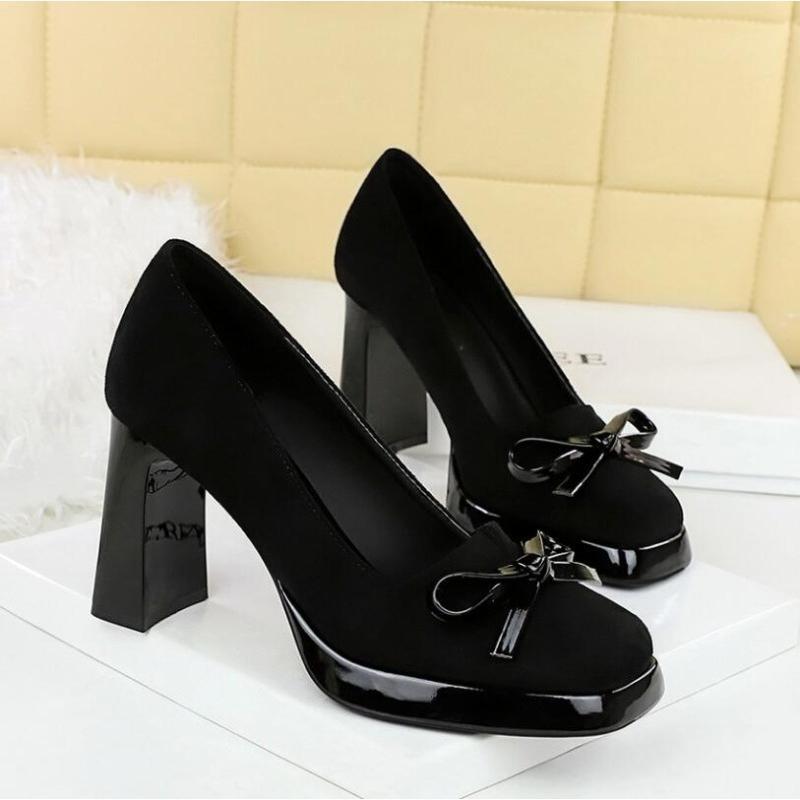 2026 Spring Heels for Ladies Square Toe Platform Women Mary Jane Shoes Shallow Slip On Ladies Elegant Thick Heel Dress Pumps