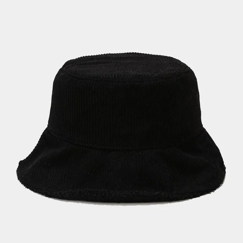 Female Warm Hats Solid Color Streetwear Warmer Folding Big Wide Visor Flat Hats New Plus Plush Corduroy Bucket Hats Accessories