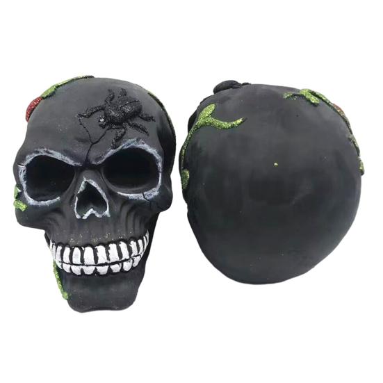 Day of The Dead Skull Statue Tabletop Floral Skull Figurine Halloween Human Skull Model for Home Decoration