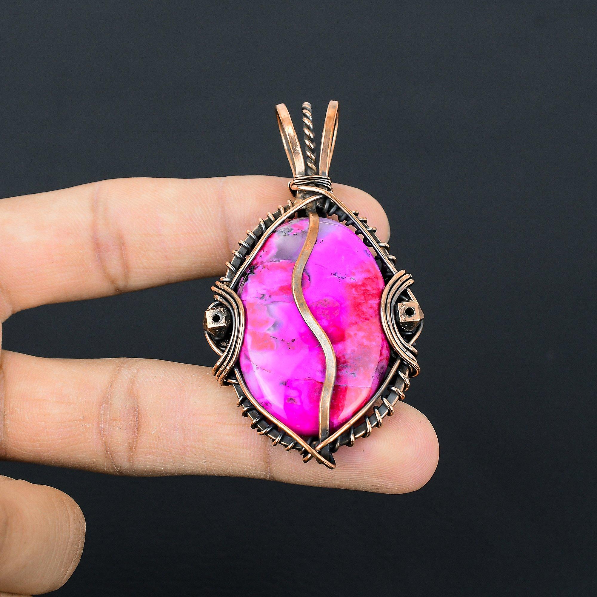 

Pink Dendrite Opal 999 Copper Wire Wrapped Pendant, Handmade Gemstone Pendant Jewelry, Gifts For Wife Brand New Pendant 2.55 Inches