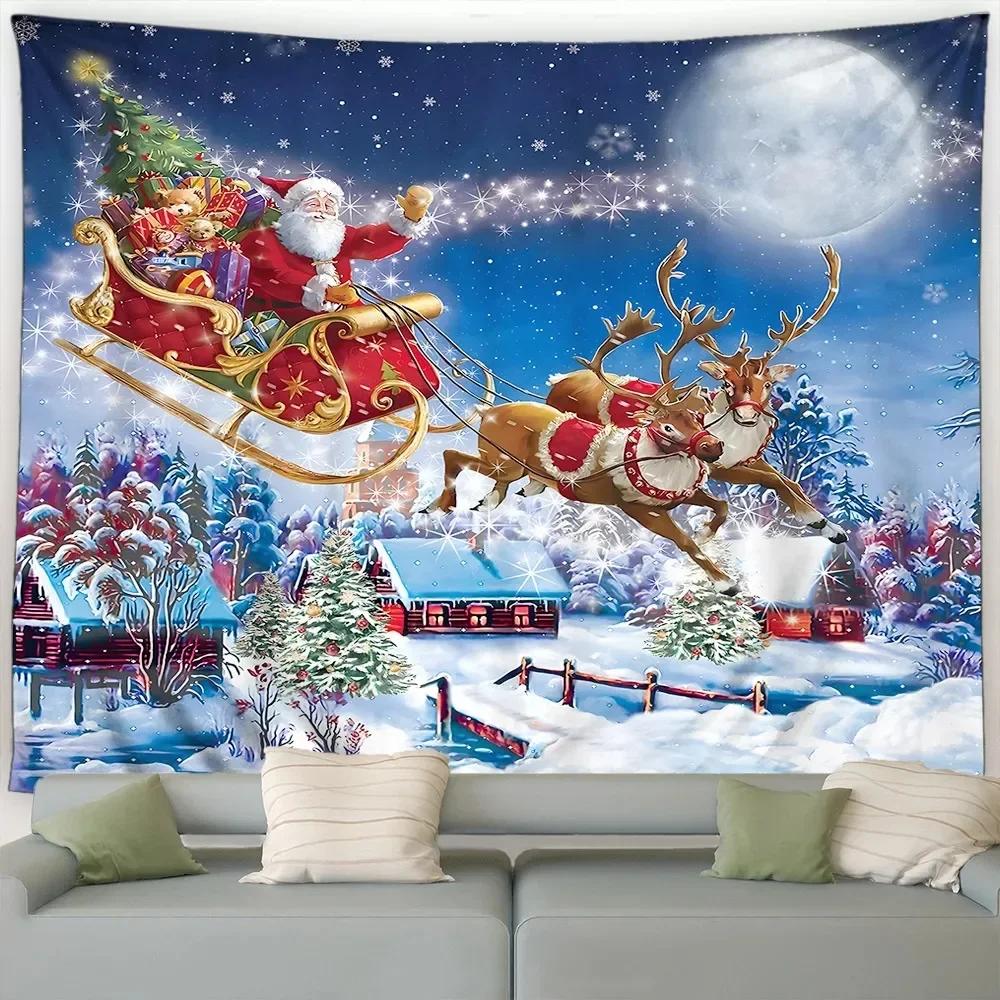 Christmas Sleigh Santa Claus Tapestry Bedroom Living Room Home Christmas Decoration
