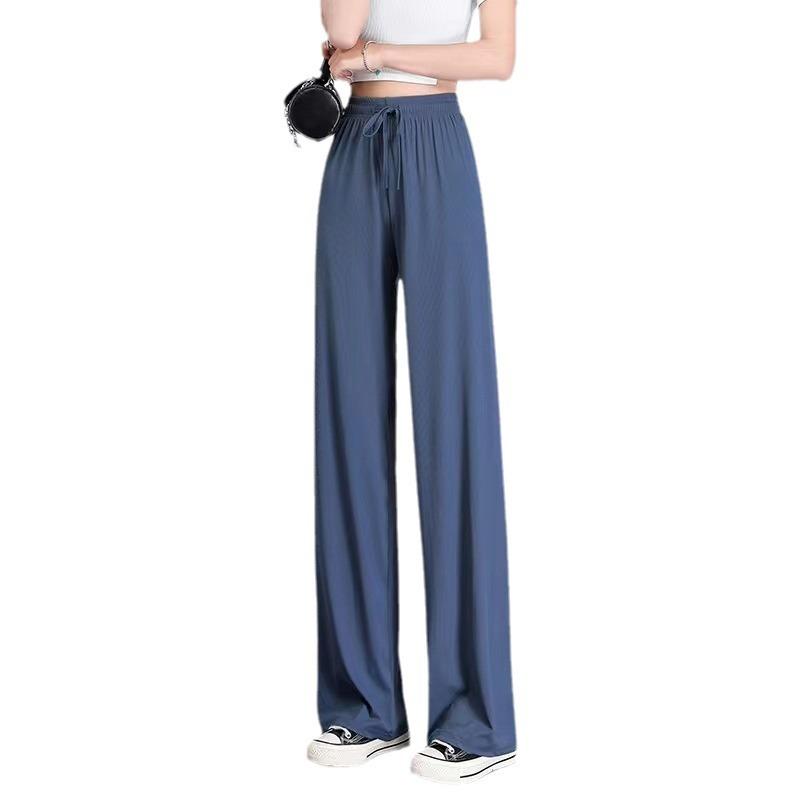 Women's Pants Summer Women's Foreign Trade Ice Silk Wide Leg New Thin Drape Straight High Waist Casual Floor-Mopping