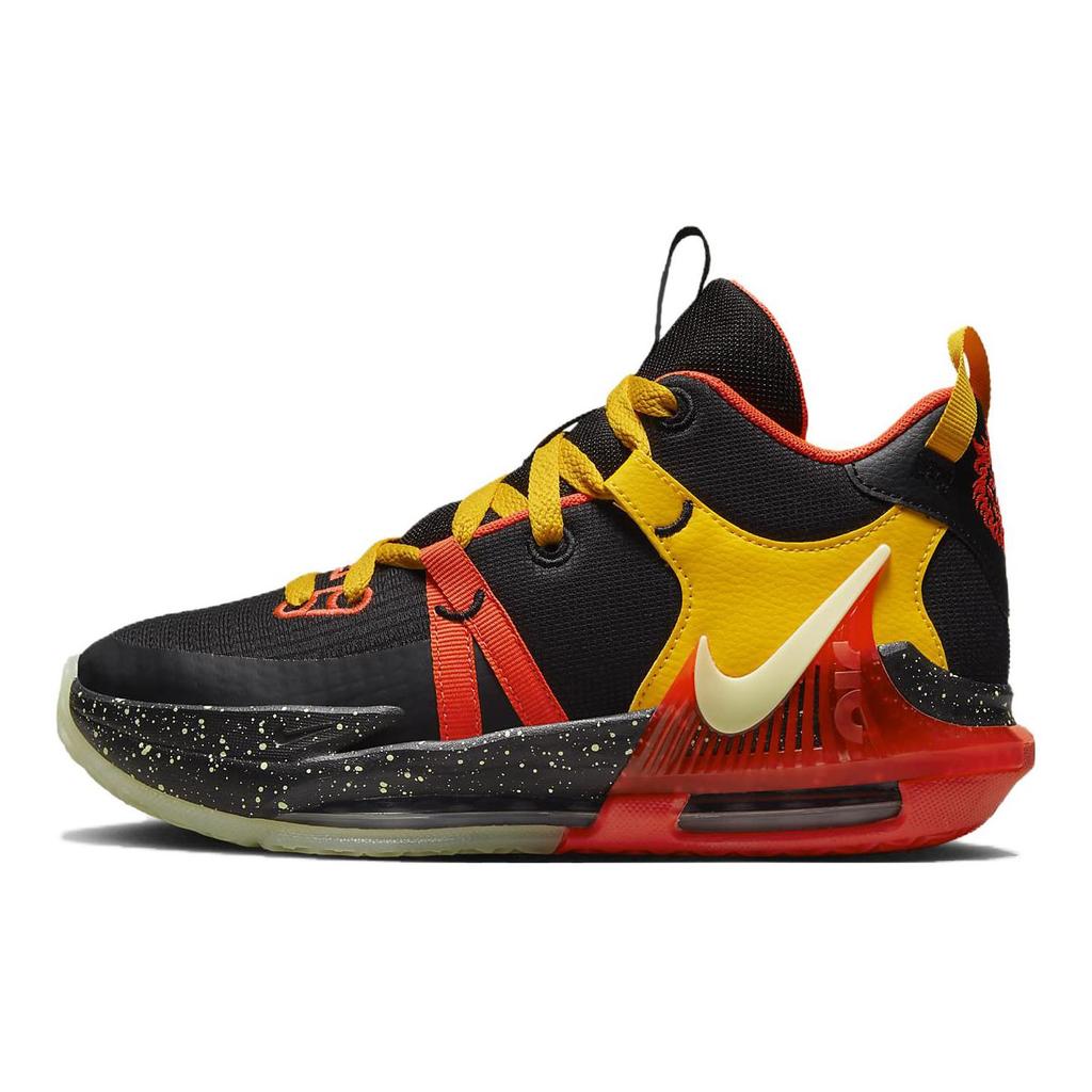 Nike LeBron Witness 7 GS Black Bright Crimson Speckled Kids Sneakers University-Gold Barely-Volt DQ8650-001
