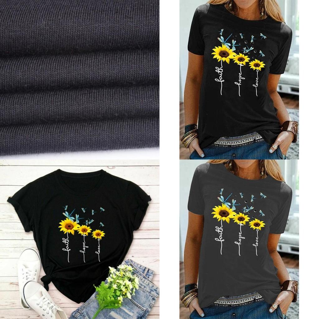 Stylish Women Floral Daisy Printed Basic T-shirt Versatile Short Sleeve Blouse For Casual Wear