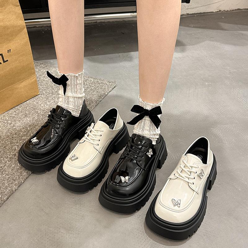 Lace-up platform white loafers women's 2025 new spring breathable butterfly versatile single shoes small leather shoes comfortable