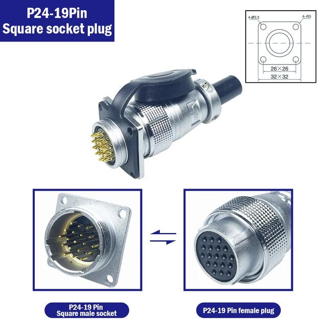 PLS24 WS24 Circular Metal Aviation Socket Plug Wire Female Male Connector M24 Threaded Coupling Panel 6/10/12/19 Pin