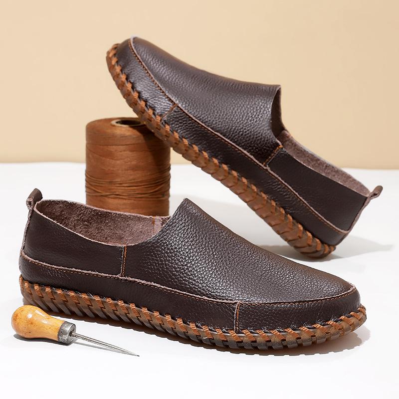 2026 Men s Handmade Leather Slip-On Driving Shoes - Large Size Casual Genuine Leather 40