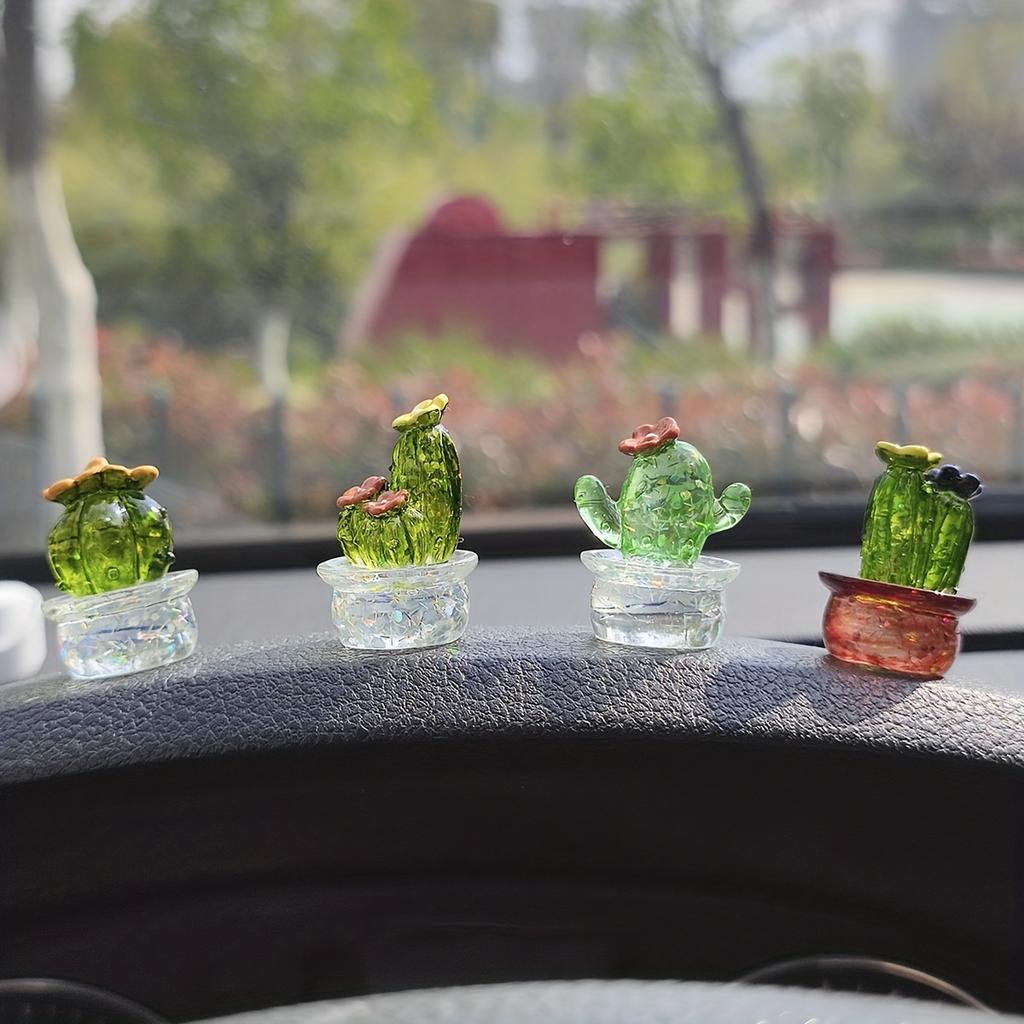 4pcs Cute Transparent Cactus Design Car Center Console Ornaments, Car Dashboard Decoration Home Decoration  Fake Plants