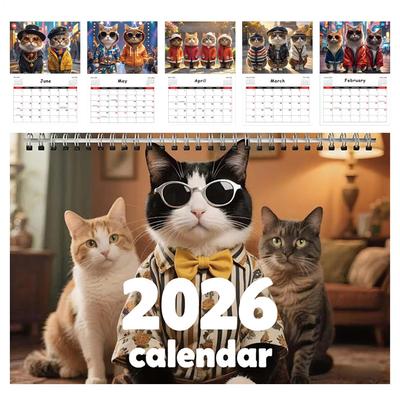 Cat Calendar 2026 12-Month Coil Binding Wall Planner Jan-Dec Home Decor for Living Room Office School Family Scheduling