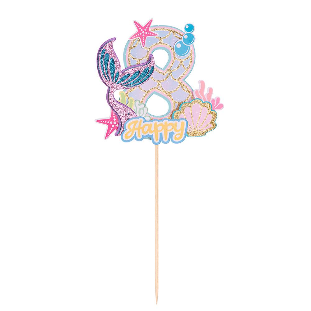 Mermaid Tail Happy Birthday Cake Topper Little Mermaid Party 1-10 Number Cupcake Toppers Girls Birthday Baby Shower Party Decor
