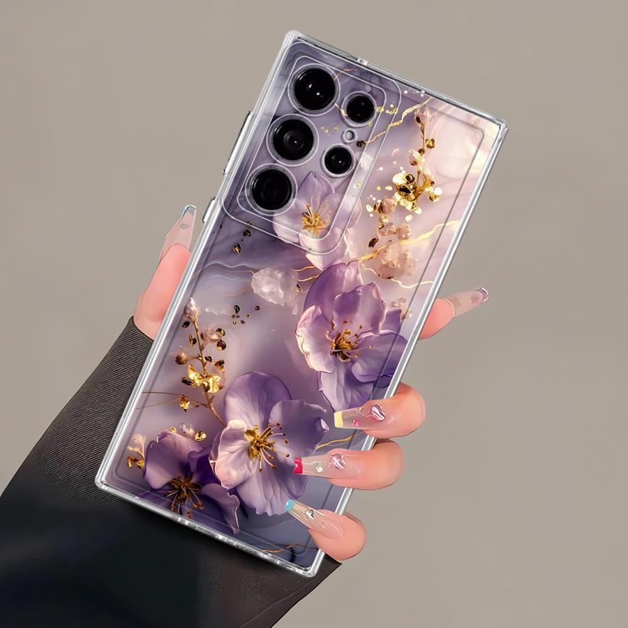 Phone Cover Case for Samsung Galaxy S26 S21 S24 S23 Ultra S22 FE Note 20 Ultra 10 S20 Plus S25 Edge Flower Marble