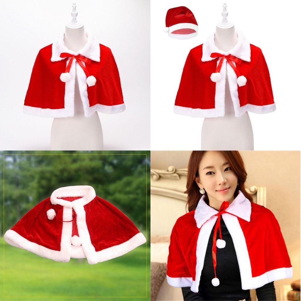 Xmas Red Velvet Santa Claus Hooded Cloak With Hat For Kids Adults