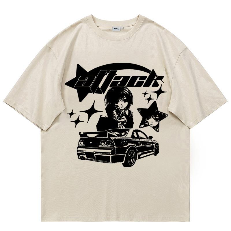 Oversized TShirt Unisex Y2k Tops Cotton Print Car Summer Harajuku Streetwear Graphic Short Sleeve Tee Vintage Aesthetic Clothing