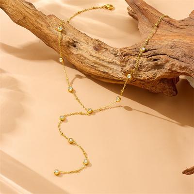 18K Goldplattiertes Station CZ Y-Drop Halskette, Zierliches Zirkonia Lariat Choker für Damen, Trendiger Schmuck