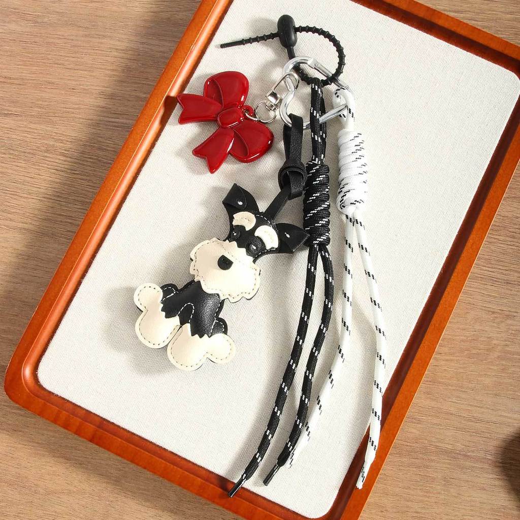 Snautie Dog Pu Leather Bag Charm With Cartoon Butterfly Knot For Fashionable Spring Use