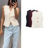 Early Autumn New Arrival Casual Elegant V Neck Gold Button Knitting Vest Jacket Female Outwear 4192015