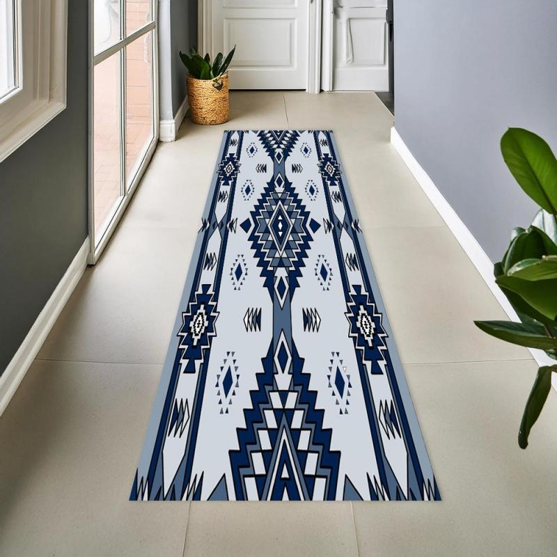 Long Runner Area Rug Carpet, Non Slip Floor Mat, Green Beige Tribal Print Washable Kitchen Rug Entryway Runner for Boho Decor