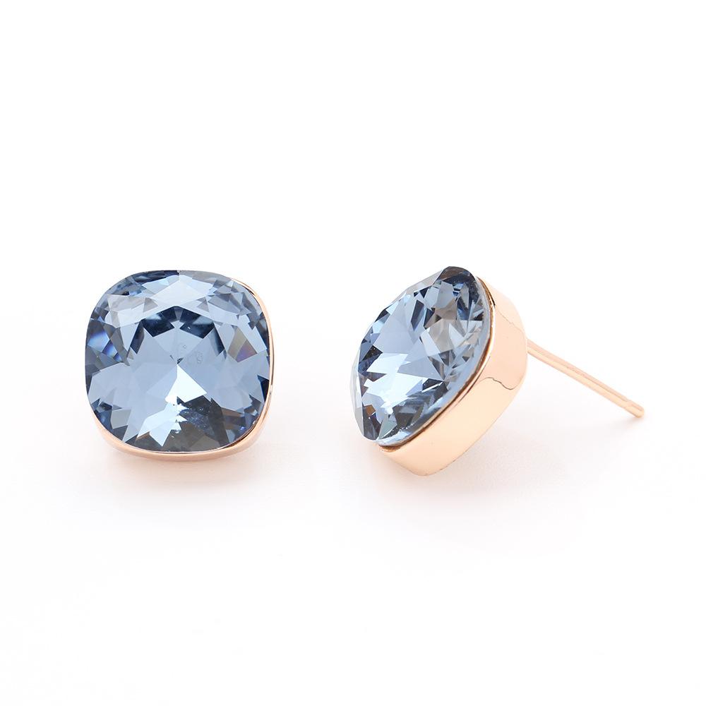 European and American personality versatile eight-color princess square crystal earrings, gold-plated fashion without pierced earrings, earrings, wome