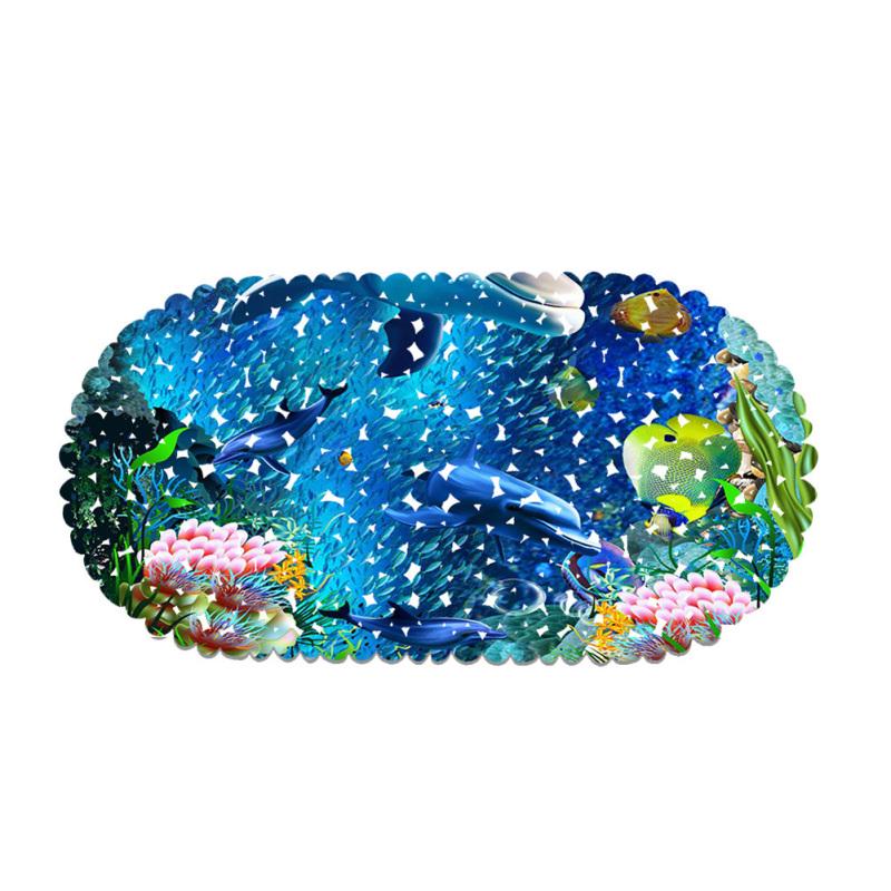 Non-slip Bathroom Mat 3D Marine Dolphin Pattern Safety Shower Bath Mat with Suction Cup Foot Mat