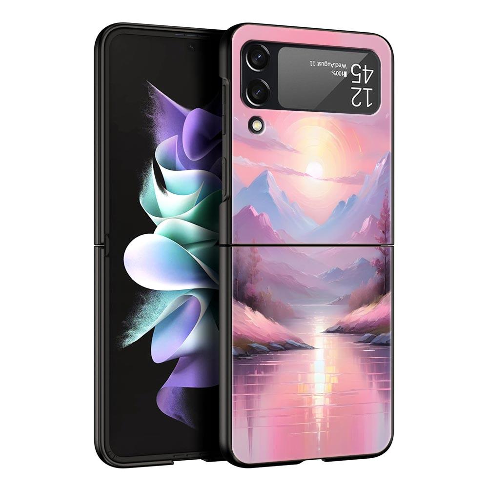 Pink Sunset Mountain Hard PC Phone Case For Samsung Galaxy Z Flip 7 6 5 4 Black Cover For Galaxy Z Flip 3 Foldable Shell Fundas