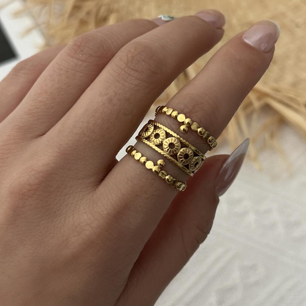 Stainless Steel Vintage Punk Finger Rings Set For Women Men Gold Plated Flower Leaves Texture Open Ring Party Statement Jewelry