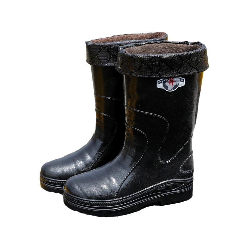 Fashion Rain Shoes Men's Medium Tube Non-slip Waterproof Shoes New Fashion Outdoor Water Boots Warm Kitchen Rubber Shoes Men's Fashion