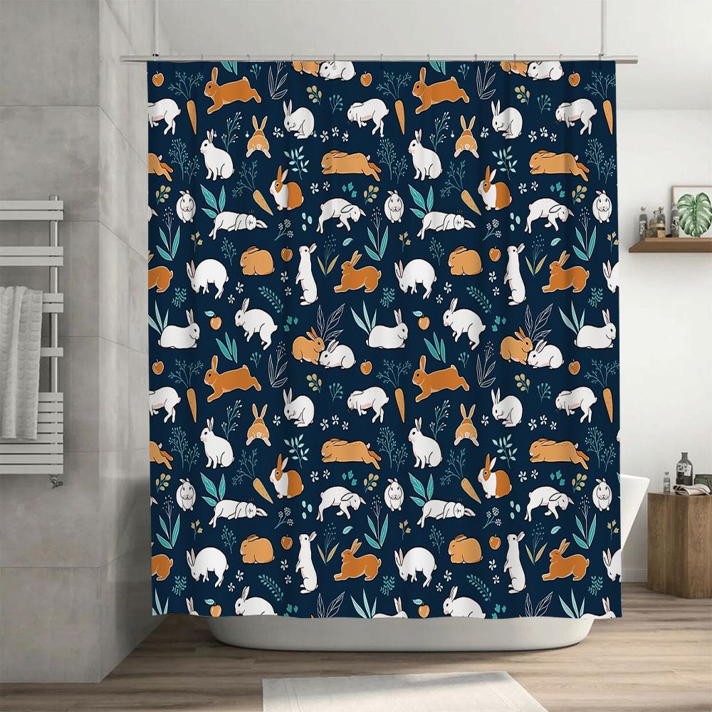 Rabbit Shower Curtain Woodland Animal Forest Bathroom Decor Nature Cute Bunny Spring Easter Home Decor Set Waterproof Modern Far