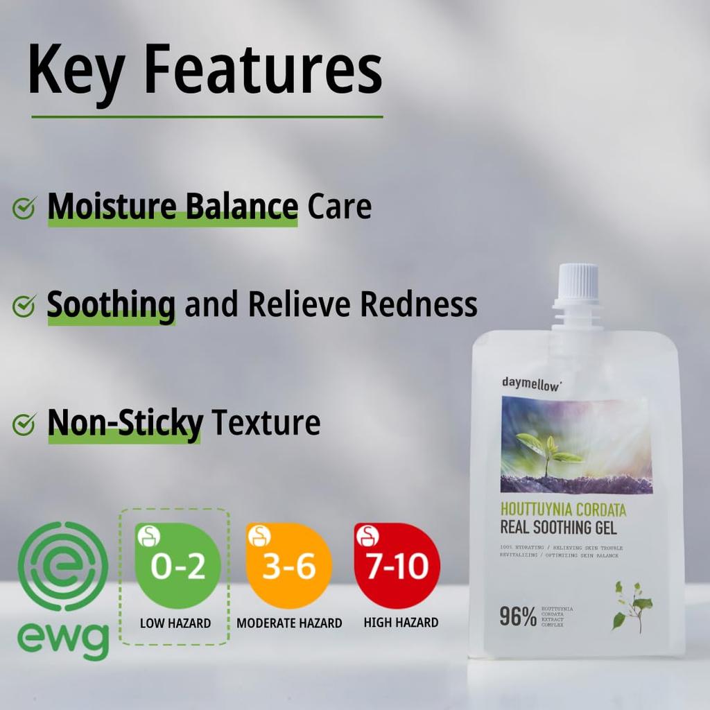 daymellow Hydrating Skincare Heartleaf Soothing Gel Korean Cosmetics Hair and Body Care Serum Houttuynia Cordata Real Soothing Gel 10.58 oz/300g