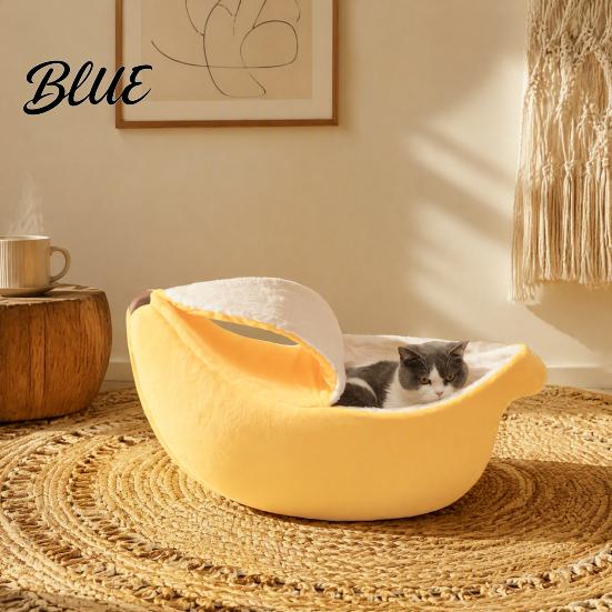 Decorative Pet Furniture for Home Banana Cat Bed Plush Cave Bed with Lid Fleece Lined Cozy Lid Hideaway Warm Semi Enclosed Cats Small Dogs,