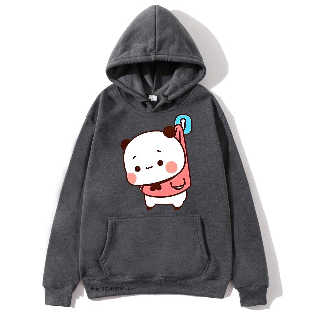 Cute Bubu and Duud Is Hanging In The Wall Funny Hoodie Panda and Brownie Bear Graphic Sweatshirt Clothes