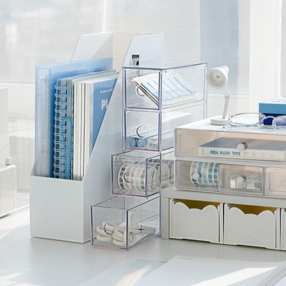 Clear Plastic Drawer Organizer Stackable Pencil Holder Stationery Storage Box  Sundry