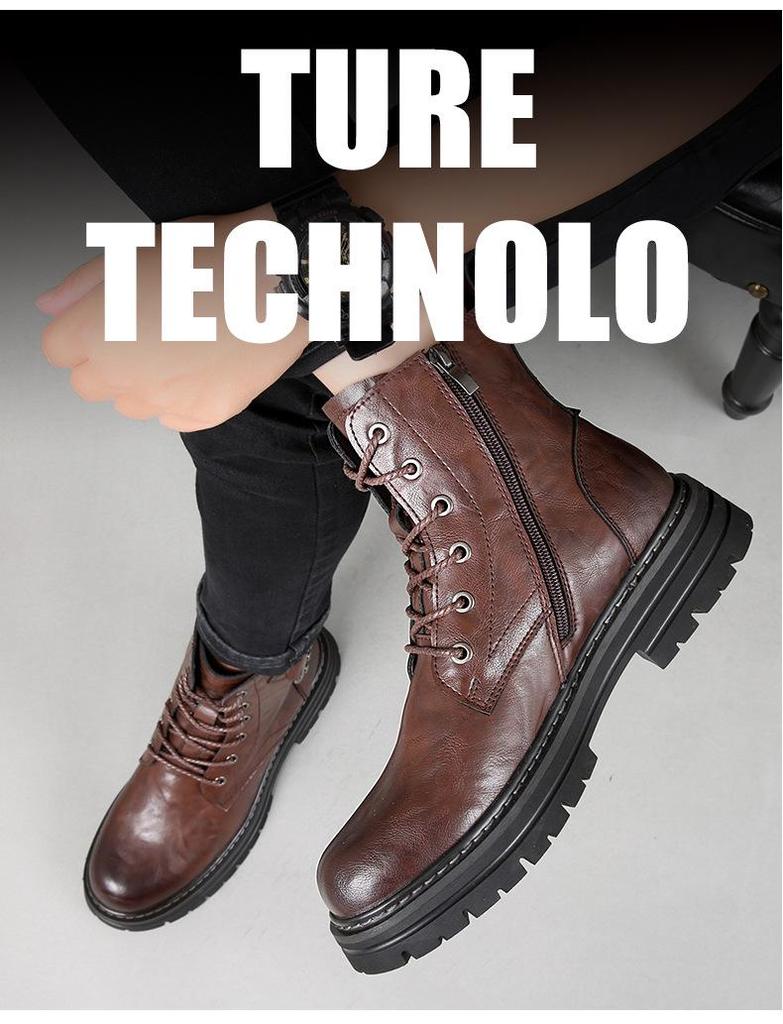 2024 Herr Äkta Läder Vinterstövlar, Brittisk Trendig Retrostil, Plus Sammet Varma Vardagsstövlar