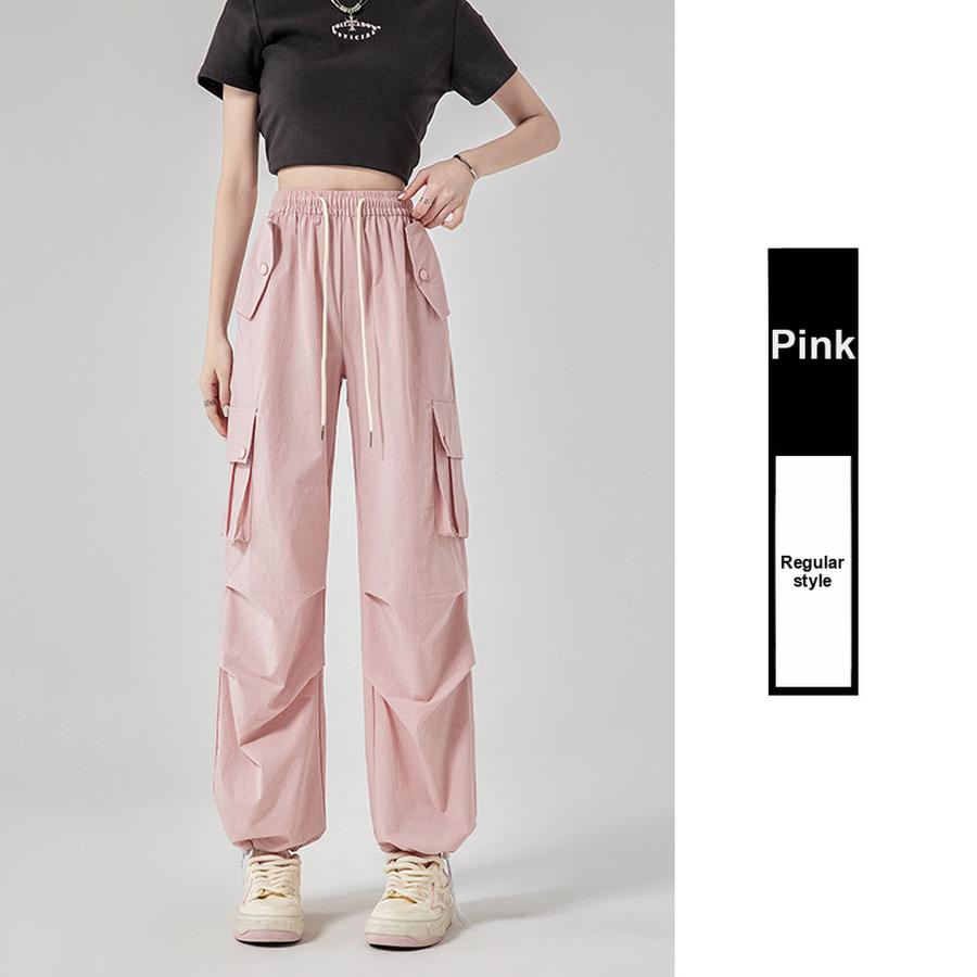 Women's American Cargo Pants Summer New High Waist Quick Dry Parachute Pants Casual Wide Leg Sports Long Pants Trendy
