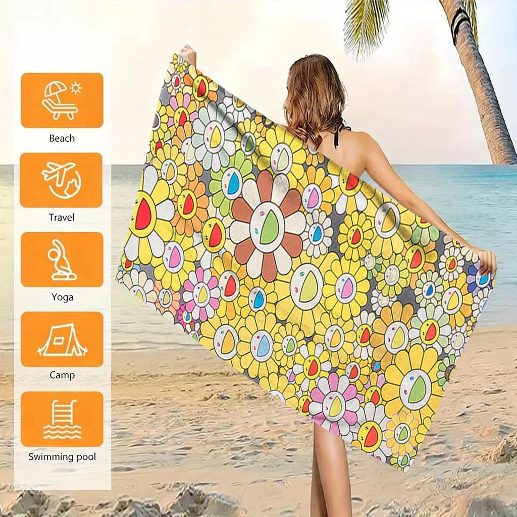 1pc T-Takashi Murakami Flower Microfiber Beach Towel Quick Dry Sand Free Soft Absorbent Pool Gym Sports Towel