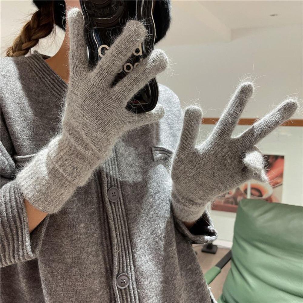 Faux Fur Flannel Gloves Solid Color Winter Women Gloves Fashion Long Rabbit Fur Gloves  Gift