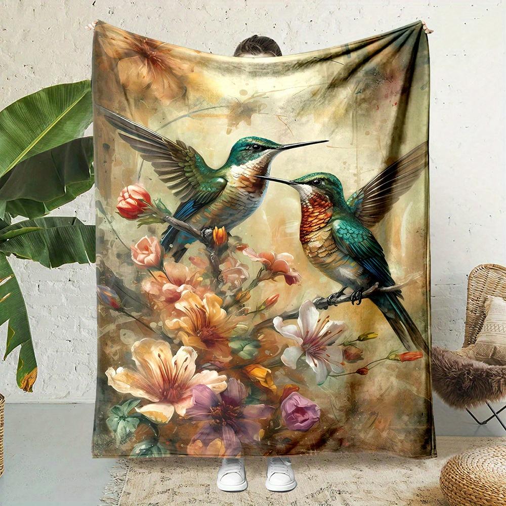 2-Pack Hummingbirds on Flowers Print, Contemporary Style, All-Season, Reversible, Polyester Fleece, Cartoon Themed, No Embellish