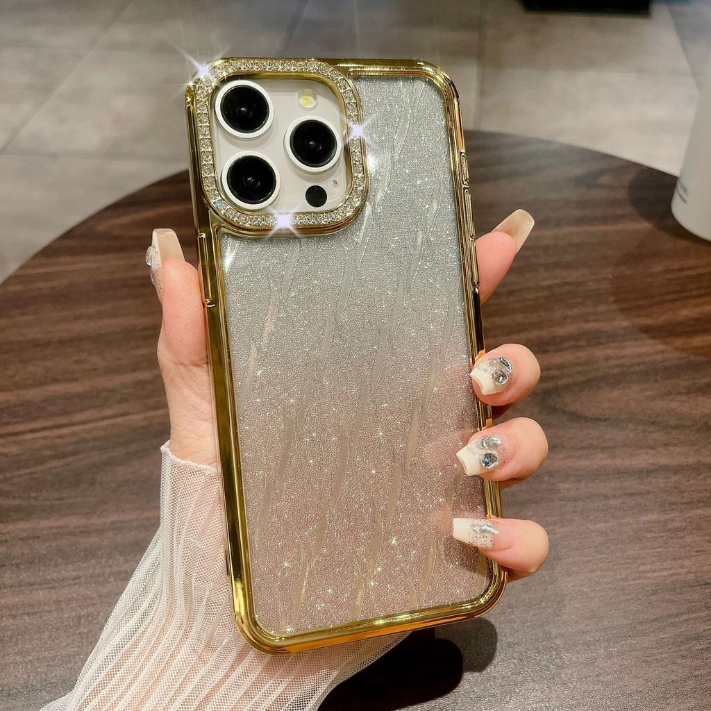 Rhinestone Checkered Gradient Glitter Is Suitable for IPhone 15Promax Phone Cases, IPhone14 Electroplated Anti-drop Full Package 13