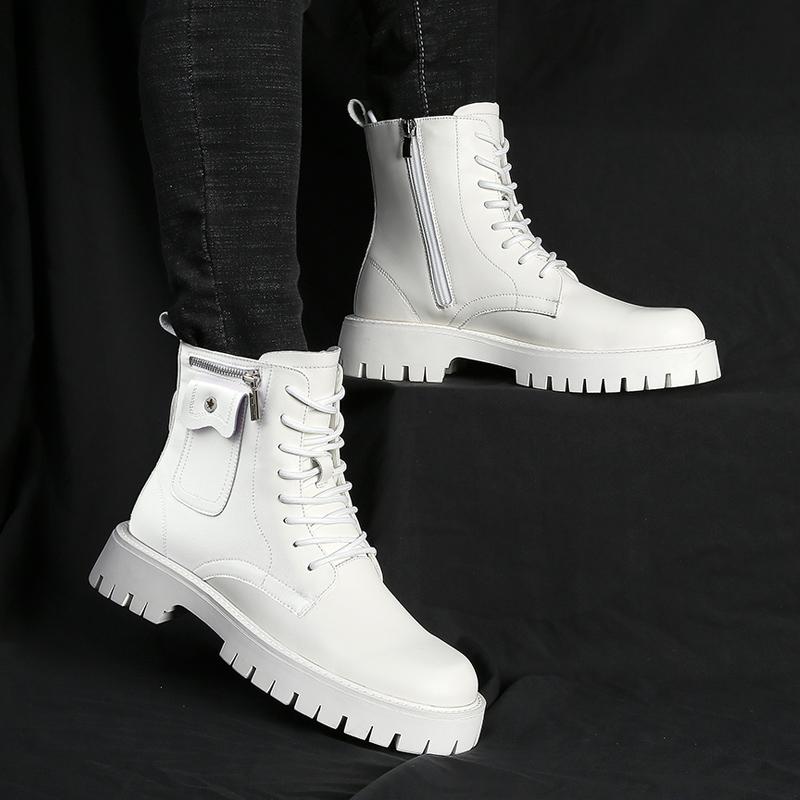 2024 Fashion New Leather Motorized Boots for Men Winter Boots Men  British Style Short Ankle Casual Men Hiking Thick Soled Boots
