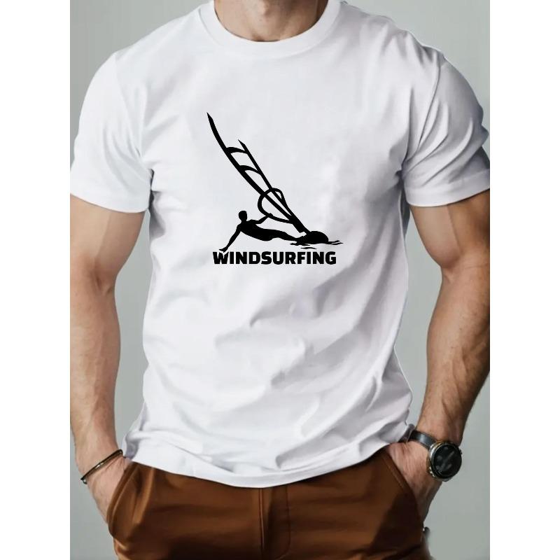 

European Size Men S Windsurfing Patterned Summer Casual Short-Sleeve T-Shirt S белый