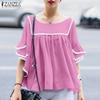 ZANZEA Women Casual Round Neck 3/4 Sleeve Loose Blouse