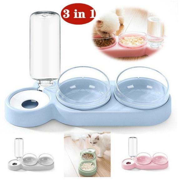 Pet Dogs Cats Double Bowls Food Water Feeder Container Dispenser for Dogs Cats Drinking Bowl
